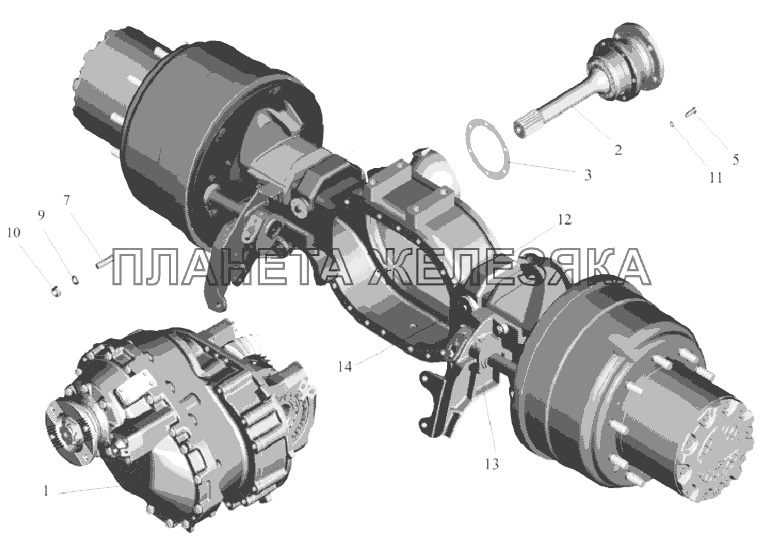 Мост средний. Установка редуктора и вала заднего МАЗ-6303A3, 6303A5